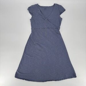 Toad&Co Womens XS‎ Blue White Striped Tencel Organic Cotton Cap Sleeve Dress